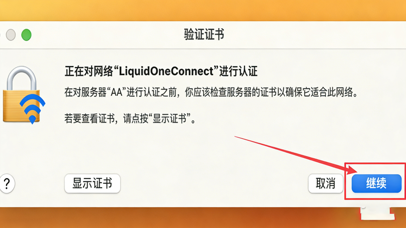 验证证书对话框点击继续